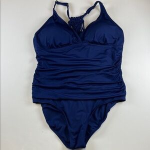 Firpearl Blue Tummy Control One Piece Swimsuit Plus Size 16 Women’s Ruched